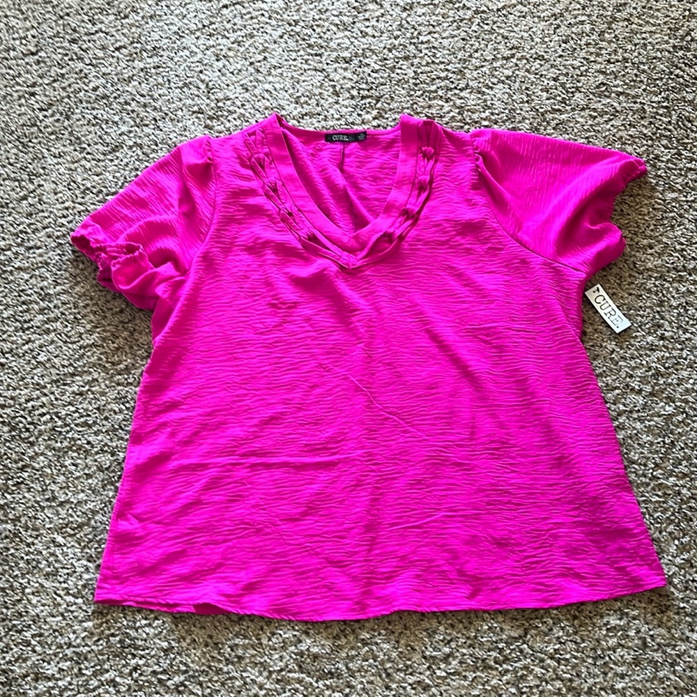 NWT CURE Brand Hot Pink V-Neck Top Sz 2x